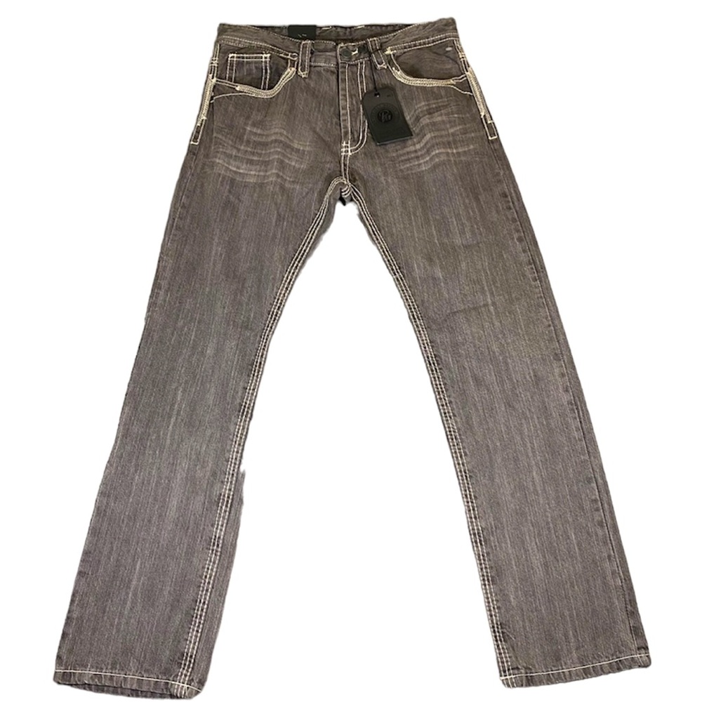 Project Mayhem Men’s Jeans 34X32 Grey Wash Embroidered Pockets NWT White Stitch
